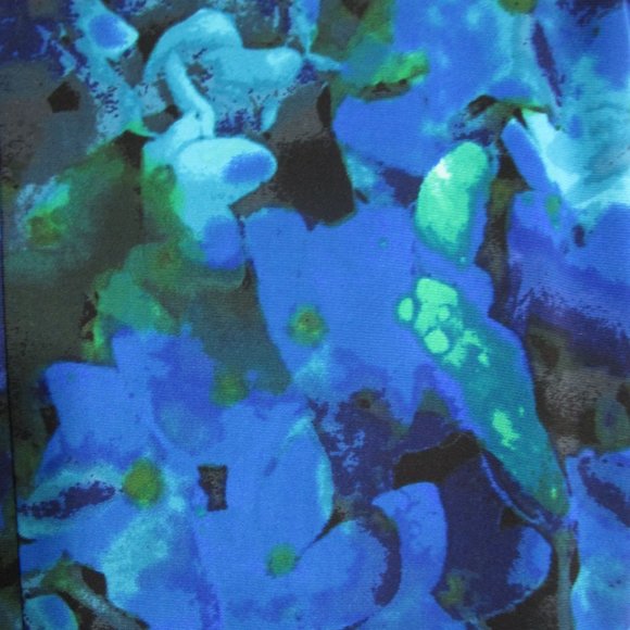 sz10 Cowl Knit Dress Bodycon Shirring Floral Blue - Picture 6 of 11